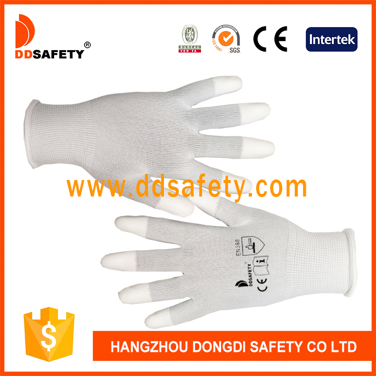 White nylon with white PU glove-DPU101